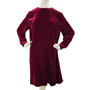 NWT Eileen Fisher Dress Womens Medium Velvet Crew Neck Burgundy Silk Long Sleeve